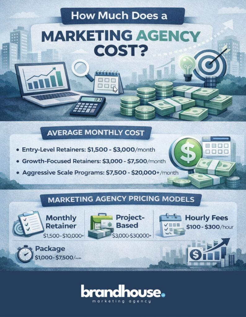 how much does a marketing agency cost infographic showing average monthly cost