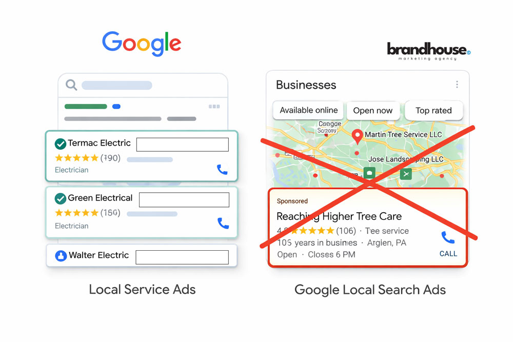 difference between what local search ads look like compared to local service ads