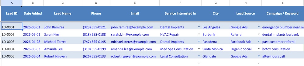 lead tracker contact info lead source campaign info